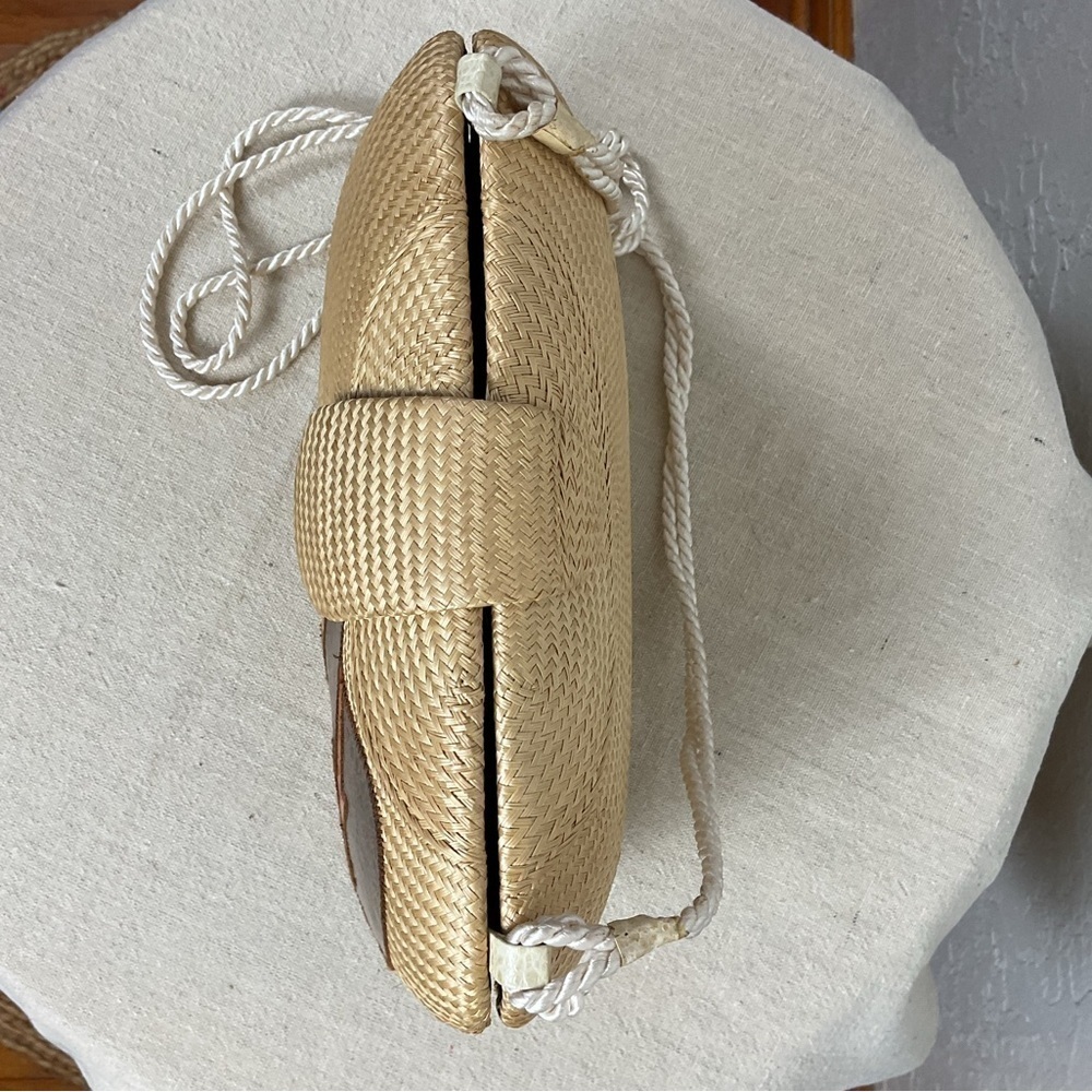 Women’s Vintage Straw Clam Shell Purse Lady Profile Decoration Cord Strap - Picture 7 of 12